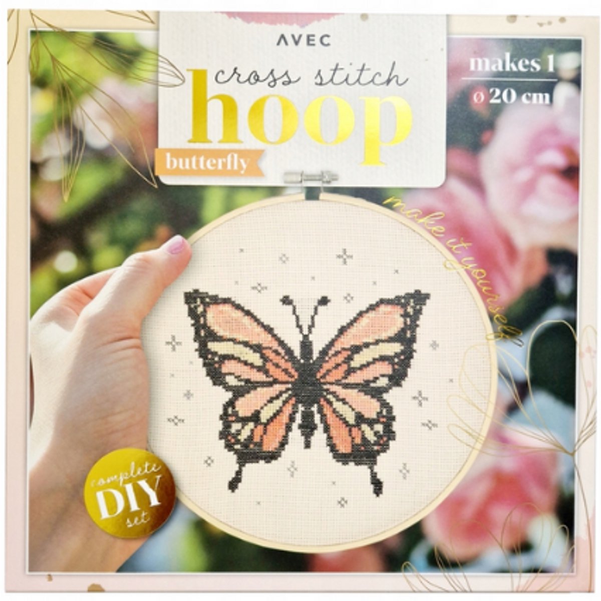 Borduurwerk Set - Hoepel 20cm - Vlinder | DIY - Do It Yourself - Cross Stitch Hoop - Embroidery - Borduren - Kruissteek  